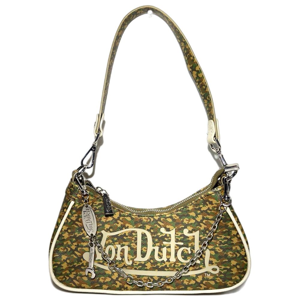 Von Dutch Y2K Camouflage Print Shoulder Bag Purse Chain Wrench Charm NWOT
